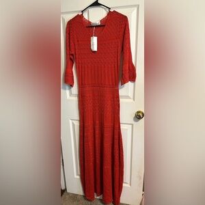 Chic Long Sleeve Burnt Orange Lace Dress